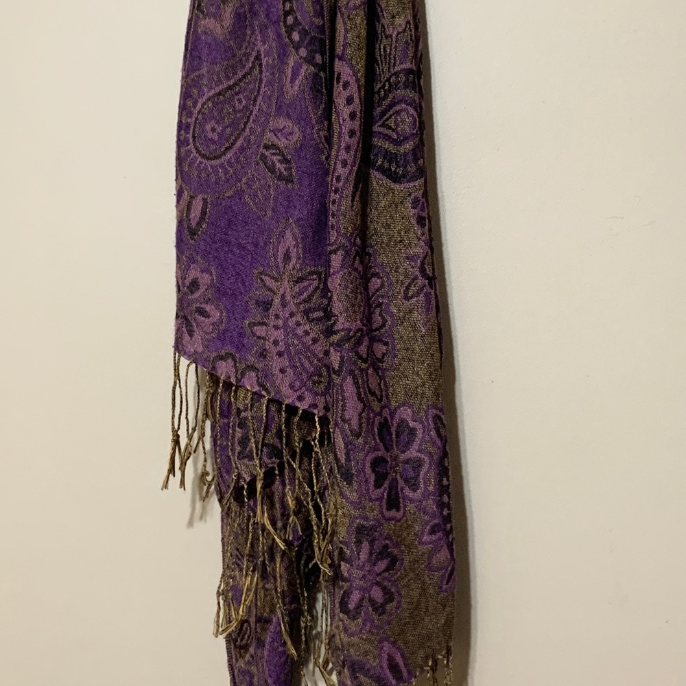 Purple and Golden Brown Paisley Print Scarf
